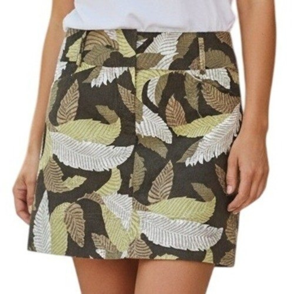 ANN TAYLOR LOFT Tropical Feather Leaf Print Mini Skirt NWOT Size 4